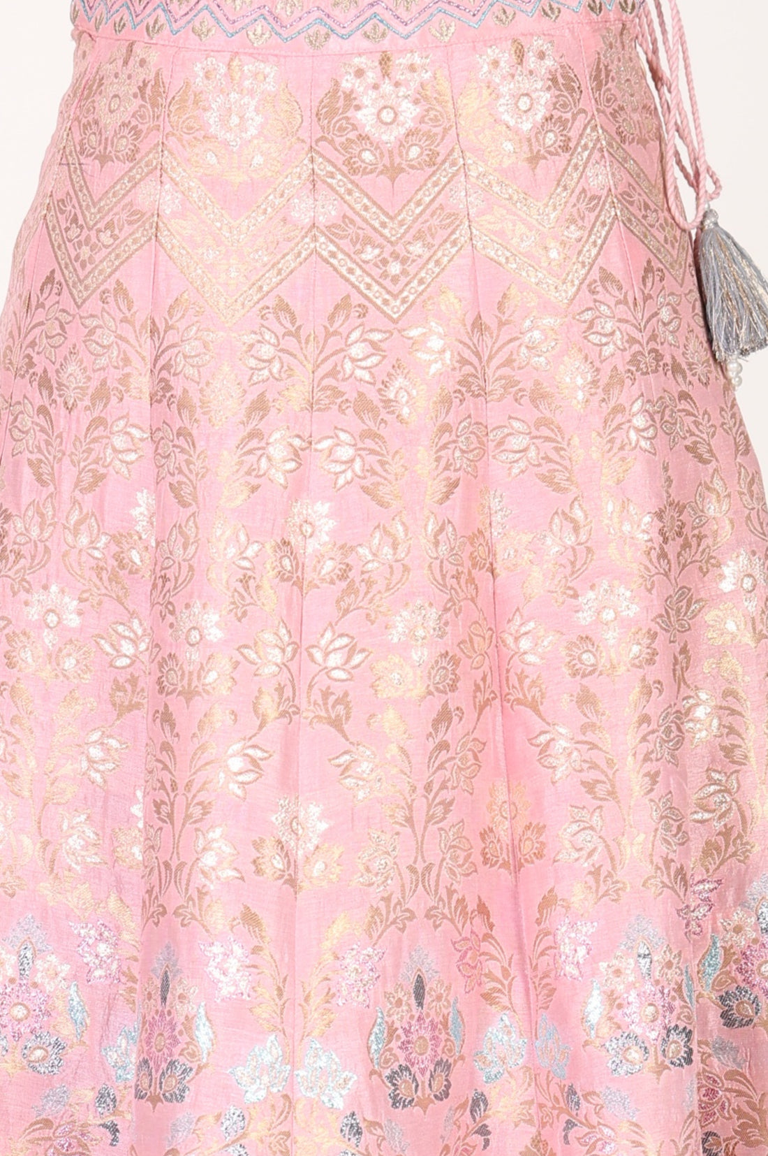 Slate Grey Zari Jacquard Crop Blouse with Lehenga Set with Dupatta