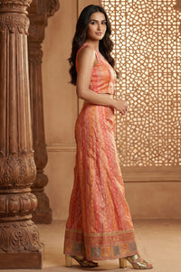 Orange Jacquard Straight Crop Top with Embellished Skirt and Dupatta Set
