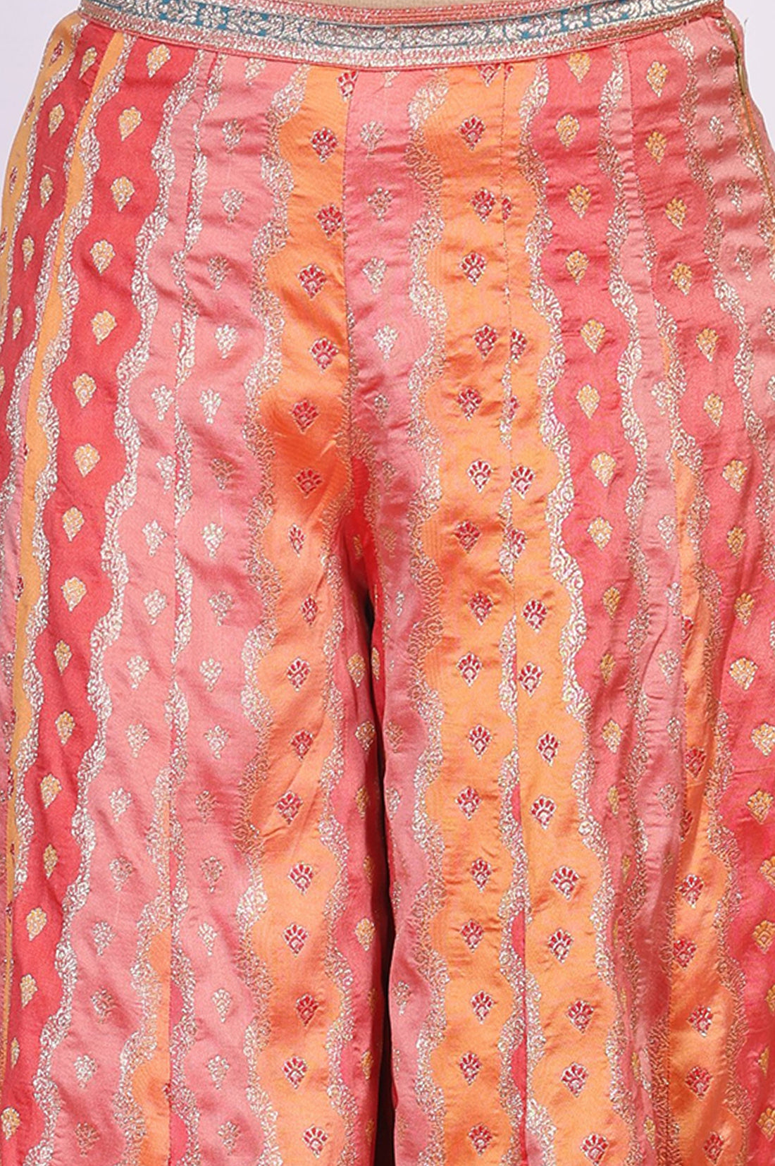 Orange Jacquard Straight Crop Top with Embellished Skirt and Dupatta Set