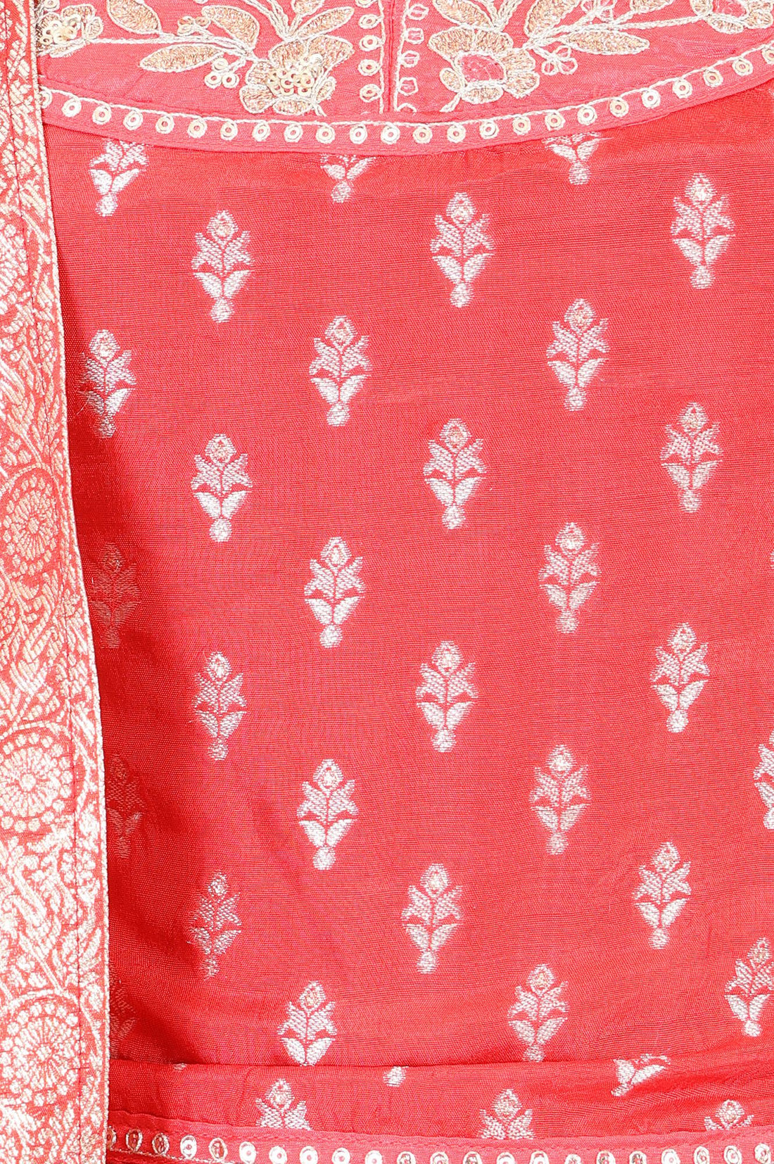 Red Jacquard Zari Embroidered Sleeveless Blouse And Lehenga Set With Dupatta