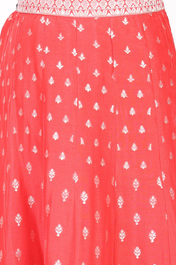 Red Jacquard Zari Embroidered Sleeveless Blouse And Lehenga Set With Dupatta