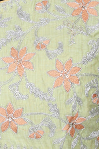 Green and Yellow Embroidered Jacquard Blouse with Lehenga and Dupatta Set