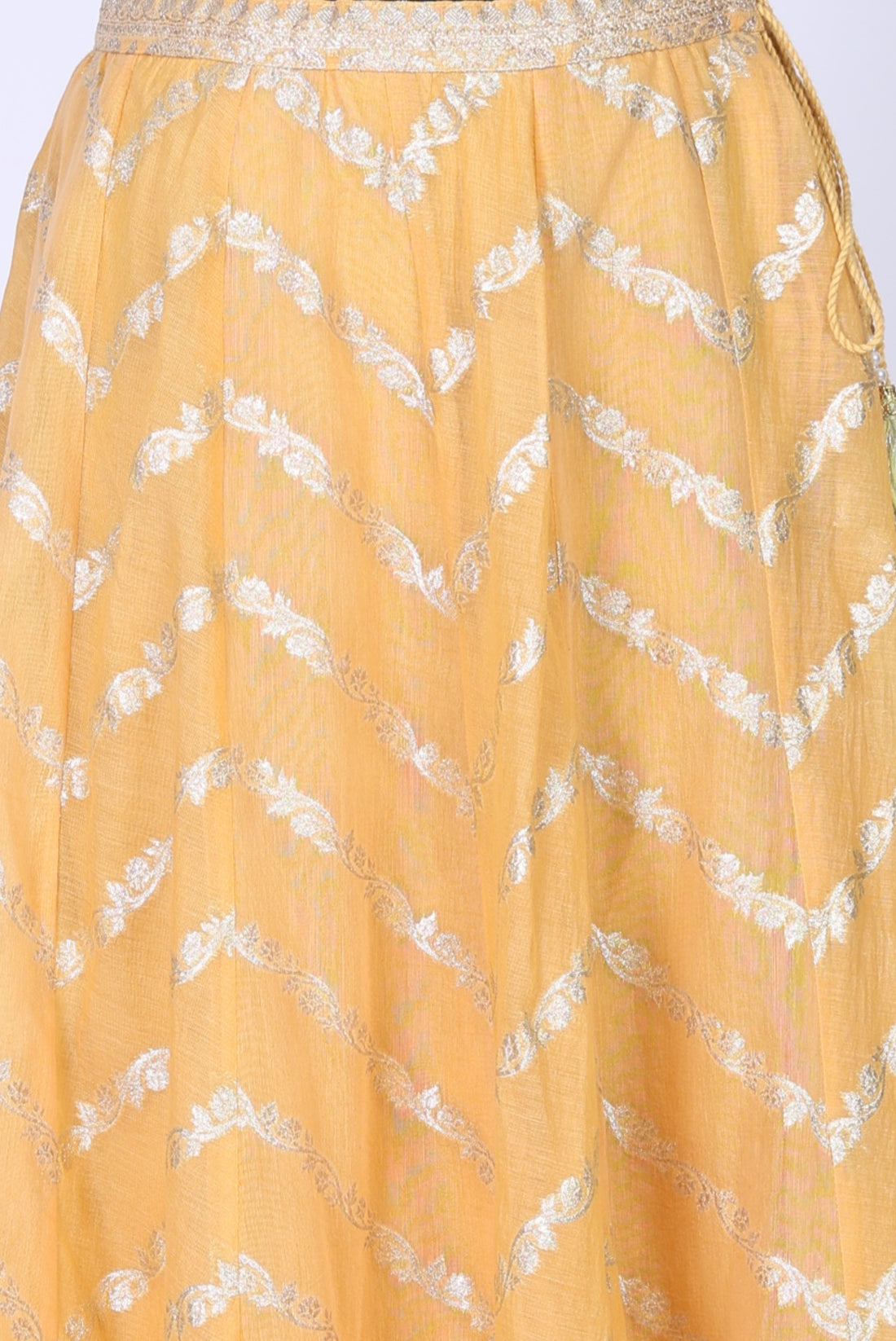 Green and Yellow Embroidered Jacquard Blouse with Lehenga and Dupatta Set