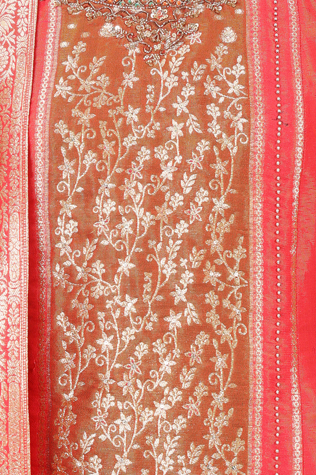 Orange Yarn Dyed Textured Zari Jacquard Straight Kurta With Palazzo and Dupatta Set
