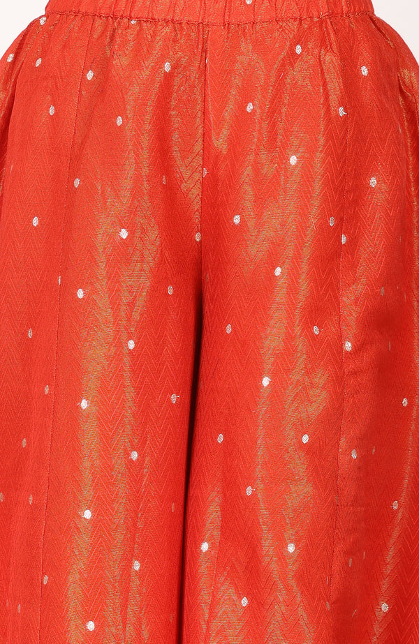 Orange Yarn Dyed Textured Zari Jacquard Straight Kurta With Palazzo and Dupatta Set