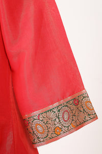 Orange Yarn Dyed Textured Zari Jacquard Straight Kurta With Palazzo and Dupatta Set
