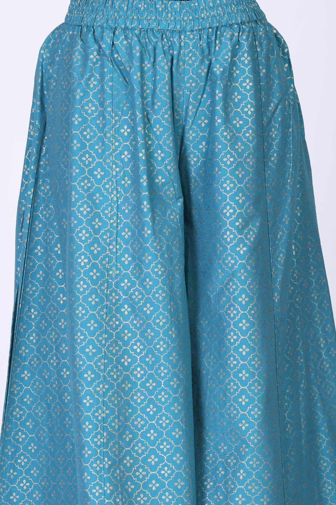 Turquoise Blue and Lime Green Bandhani Zari Embroidered Anarkali Kurta with Palazzos &amp; Dupatta Set