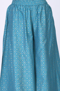 Turquoise Blue and Lime Green Bandhani Zari Embroidered Anarkali Kurta with Palazzos &amp; Dupatta Set