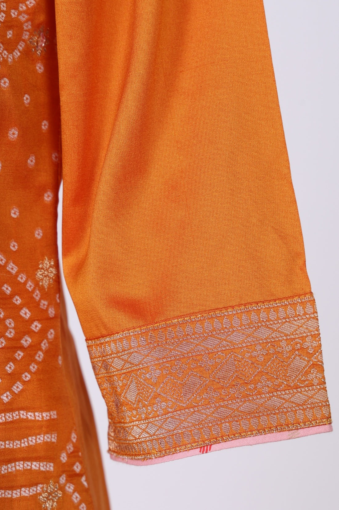 Orange Zari Geometric Printed Straight Kurta with Palazzo and Dupatta Set