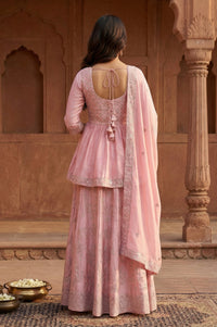 Pink Sequins Flared Top with Skirt and Dupatta Set