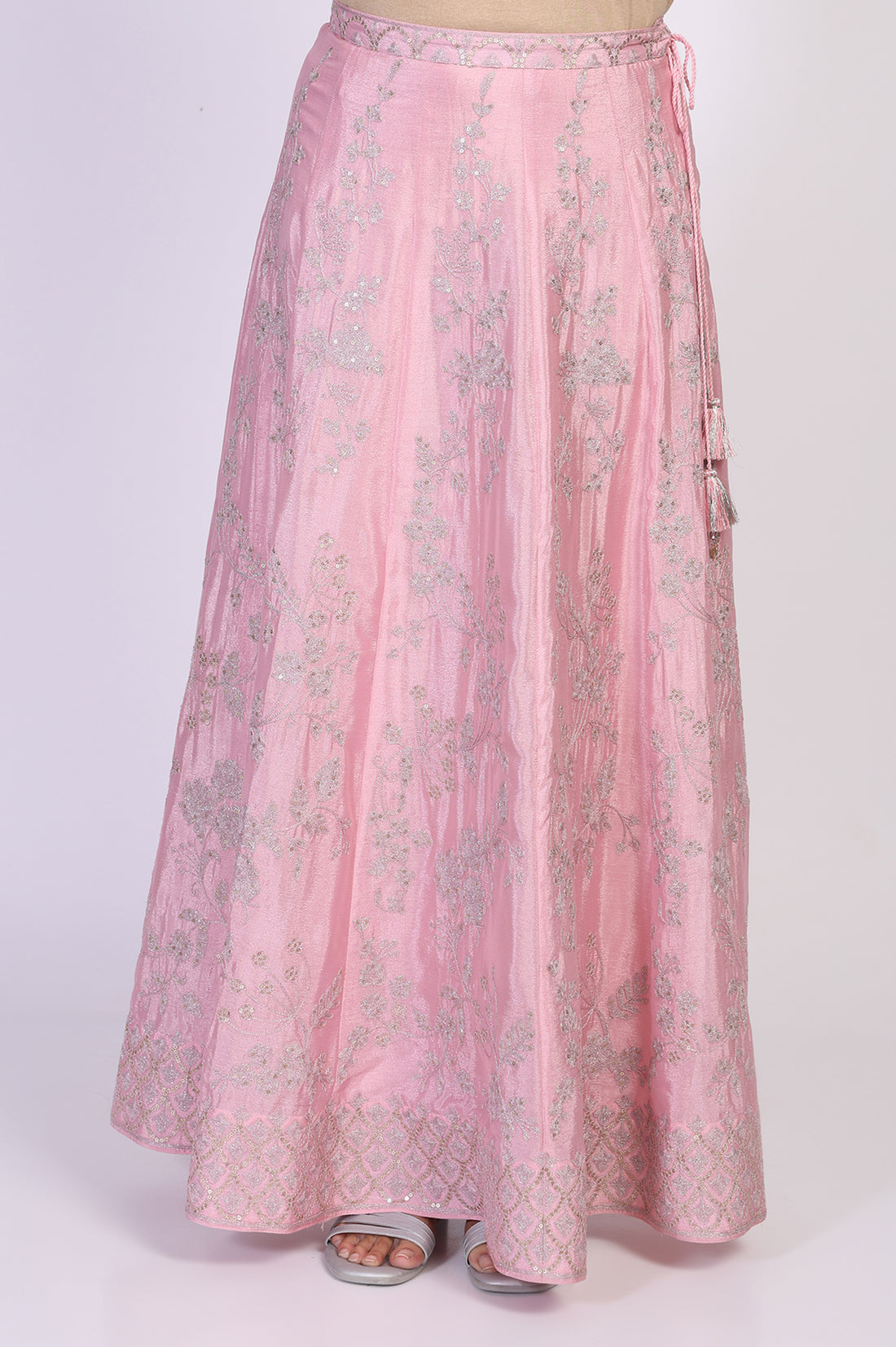 Pink Sequins Flared Top with Skirt and Dupatta Set
