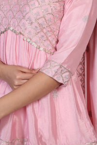 Pink Sequins Flared Top with Skirt and Dupatta Set