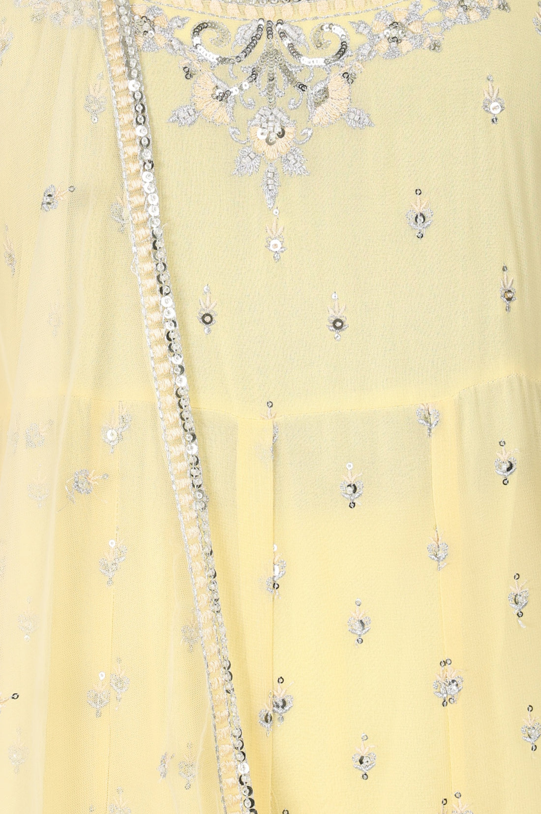 Yellow Georgette Embroidered Anarkali Kurta with Leggings and Dupatta Set