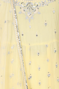 Yellow Georgette Embroidered Anarkali Kurta with Leggings and Dupatta Set