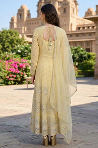 Yellow Georgette Embroidered Anarkali Kurta with Leggings and Dupatta Set