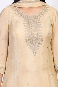 Beige Ethnic Motifs A-Line Kurta with Skirt and Dupatta Set