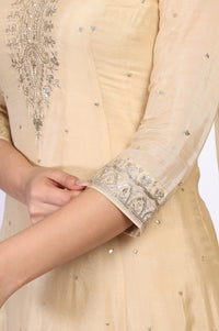 Beige Ethnic Motifs A-Line Kurta with Skirt and Dupatta Set