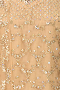 Beige Sequins Net Straight Kurta with Sharara and Dupatta Set