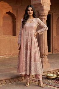 Rose Embroidered Sequinned Tissue Anarkali with Trouser and Dupatta Set