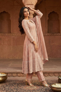 Rose Embroidered Sequinned Tissue Anarkali with Trouser and Dupatta Set