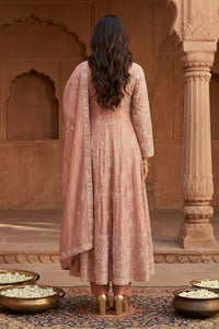 Rose Embroidered Sequinned Tissue Anarkali with Trouser and Dupatta Set