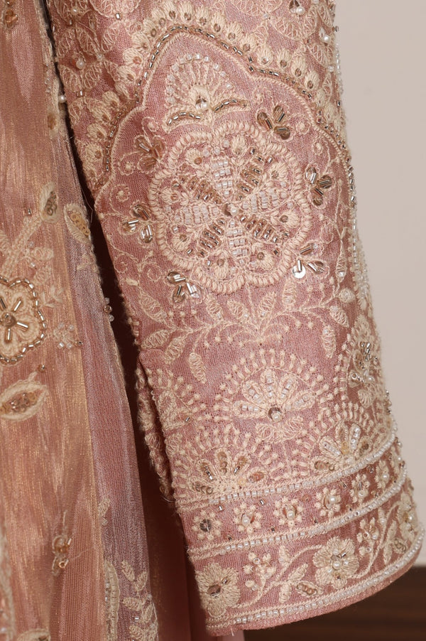 Rose Embroidered Sequinned Tissue Anarkali with Trouser and Dupatta Set