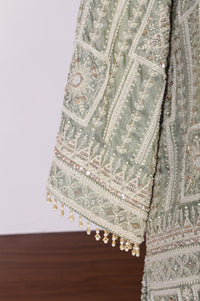 Green Embroidered Geometric Zari Tissue Straight Crop Top with Skirt and Jacket Set