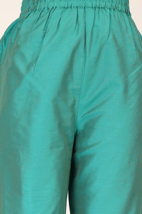 Teal Zari Embroidered Tissue Anarkali Kurta with Trouser and Dupatta Set