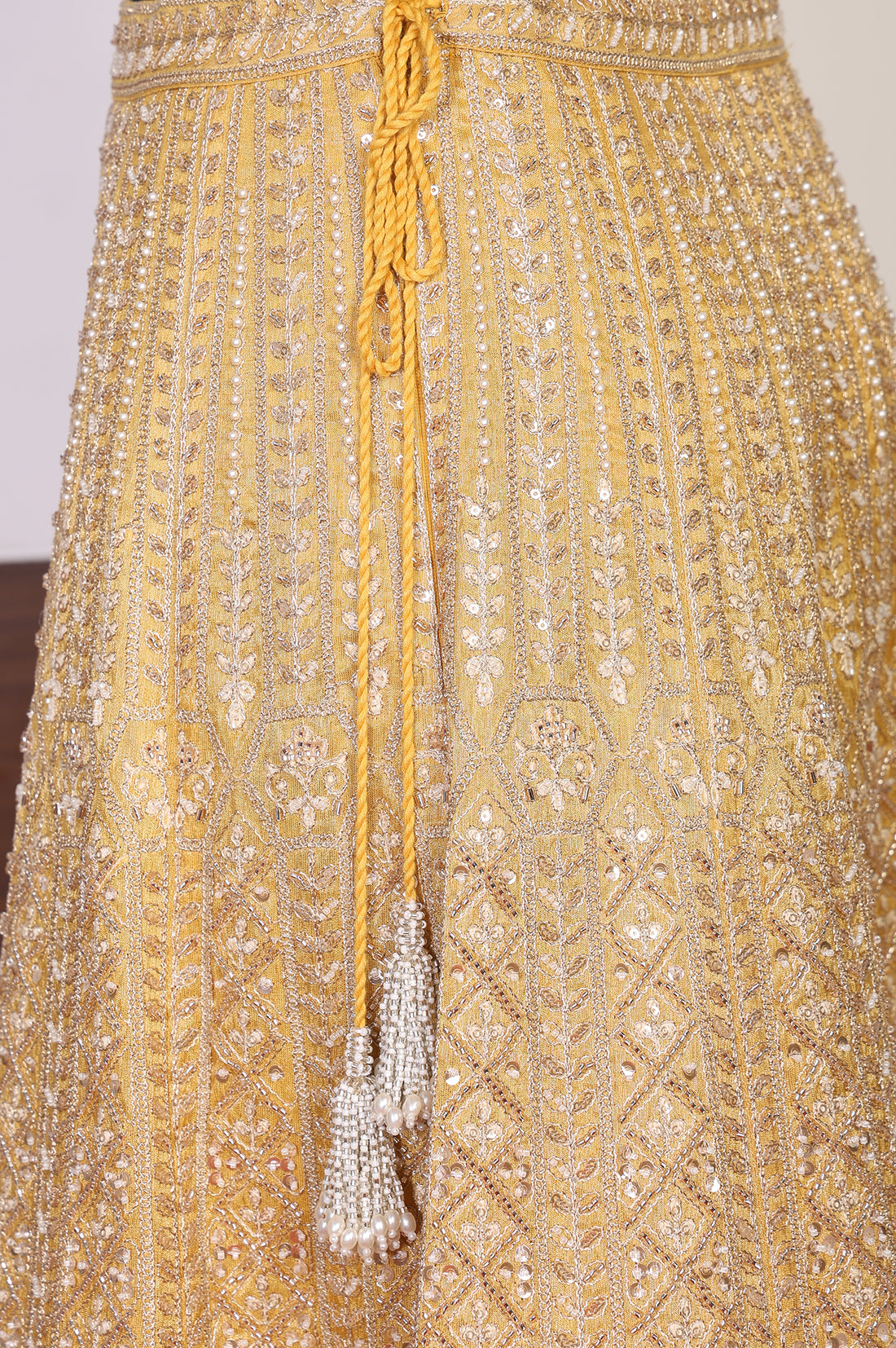 Yellow Sequins Georgette Blouse and Skirt set with Dupatta and Jacket