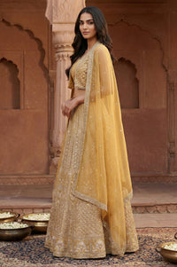 Yellow Sequins Georgette Blouse and Skirt set with Dupatta and Jacket