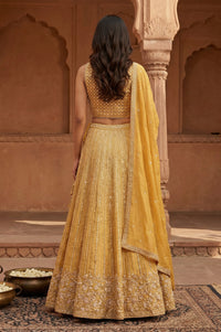Yellow Sequins Georgette Blouse and Skirt set with Dupatta and Jacket