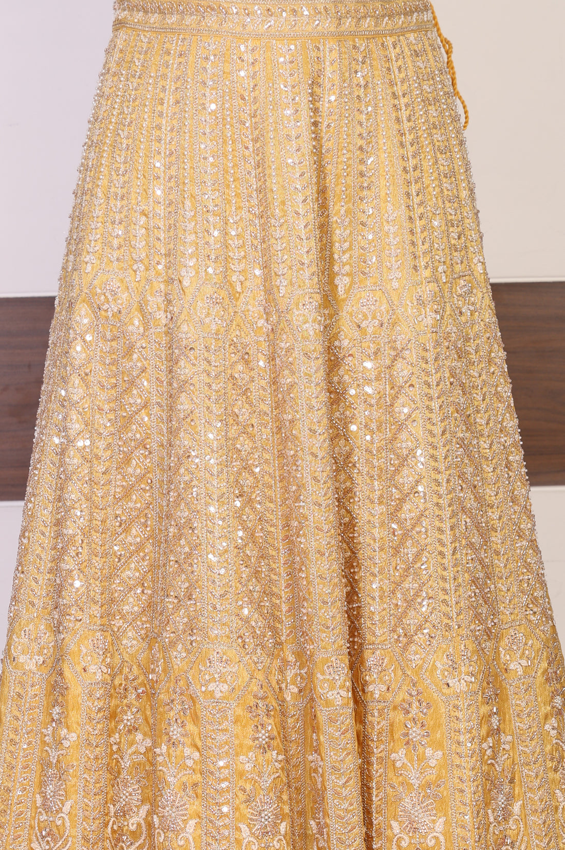 Yellow Sequins Georgette Blouse and Skirt set with Dupatta and Jacket