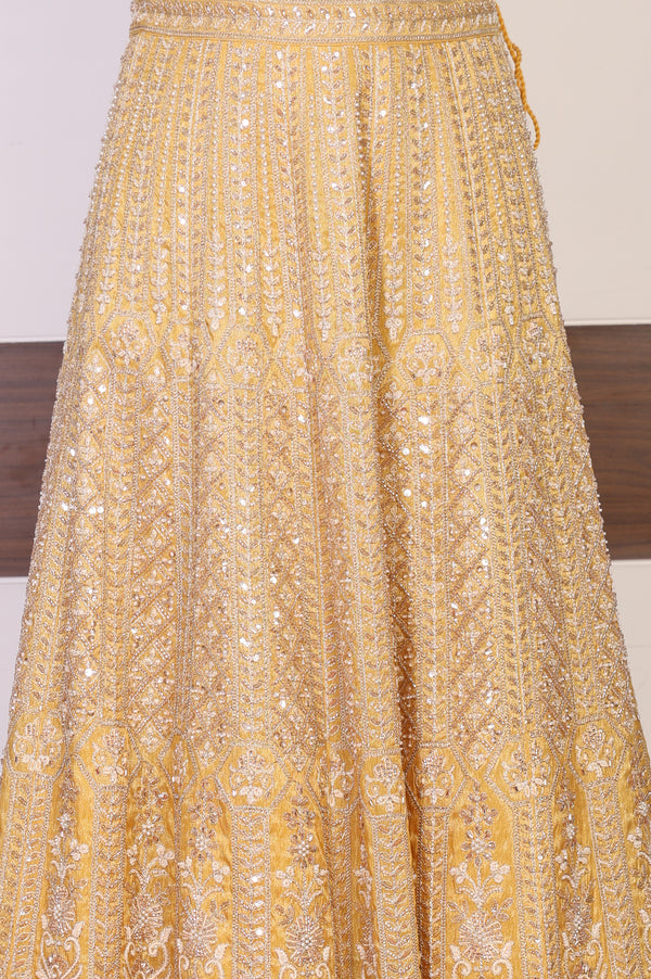 Yellow Sequins Georgette Blouse and Skirt set with Dupatta and Jacket