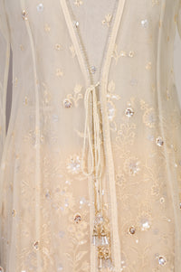 Beige Embroidered Sequinned Straight Kurta with Palazzo and Jacket Set