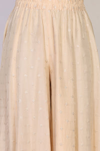 Beige Embroidered Sequinned Straight Kurta with Palazzo and Jacket Set