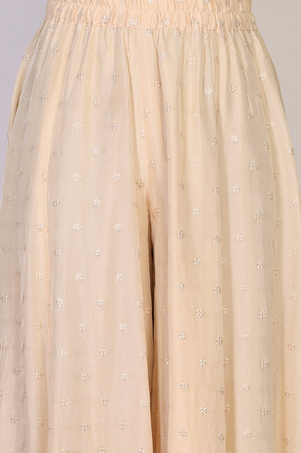 Beige Embroidered Sequinned Straight Kurta with Palazzo and Jacket Set