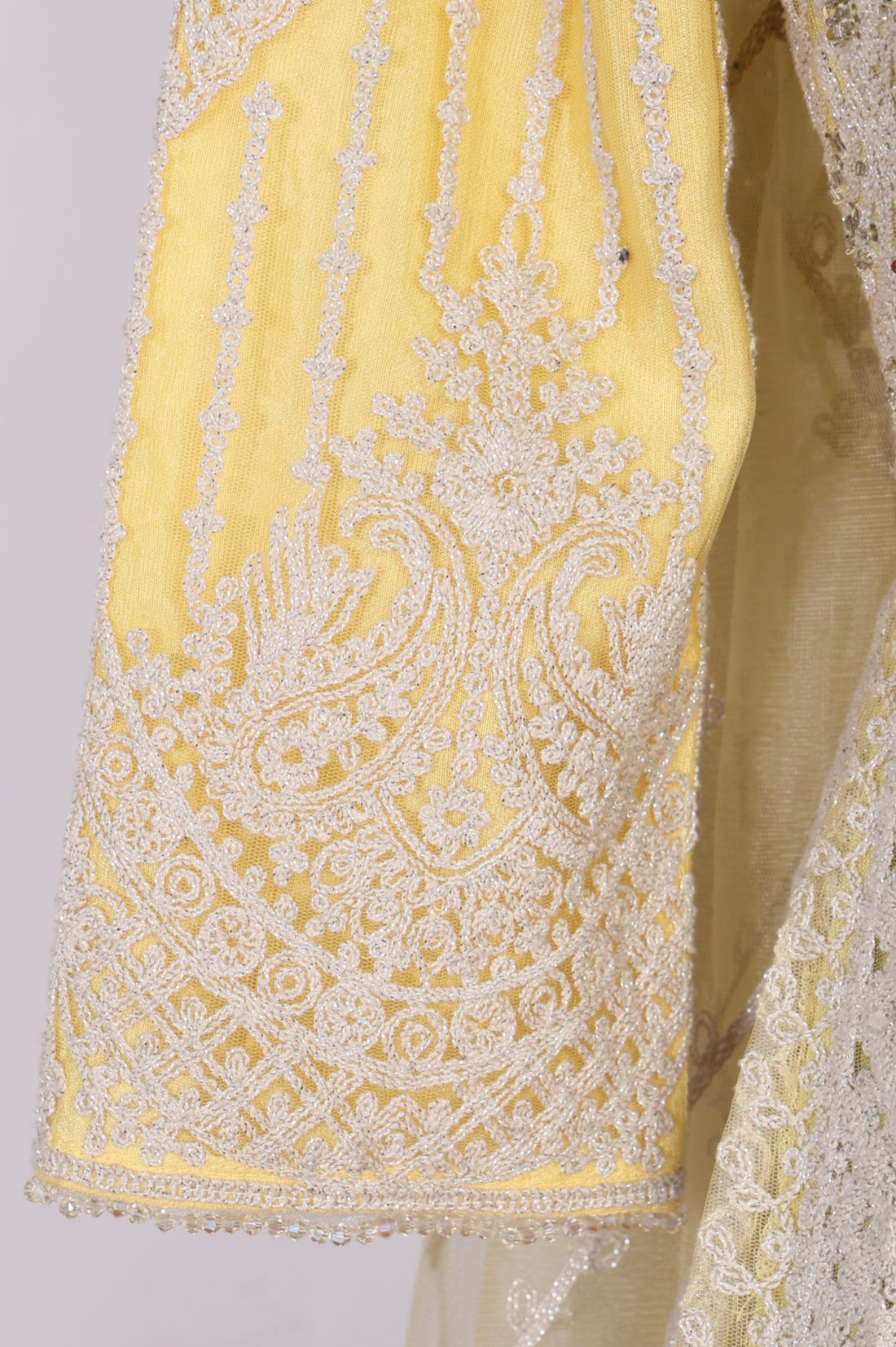 Powder Yellow Thread Embroidered Anarkali Kurta with Leggings and Dupatta Set