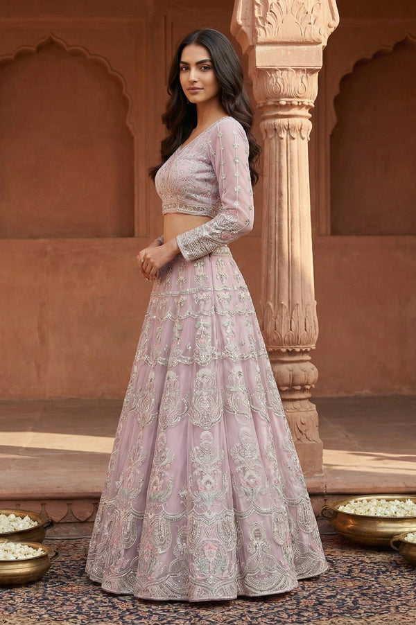 Lavender Zari Blouse with Skirt and Dupatta Set