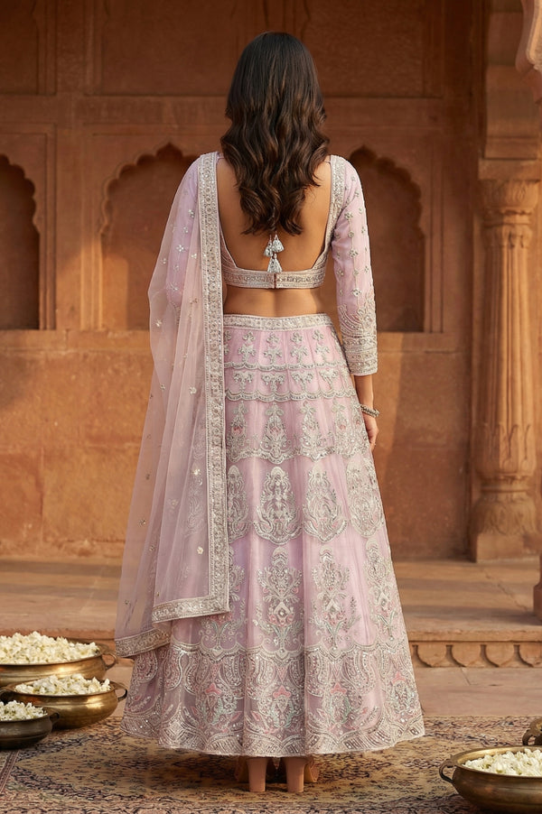 Lavender Zari Blouse with Skirt and Dupatta Set