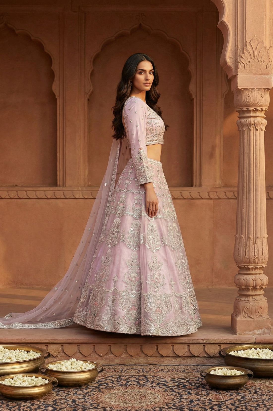 Lavender Zari Blouse with Skirt and Dupatta Set