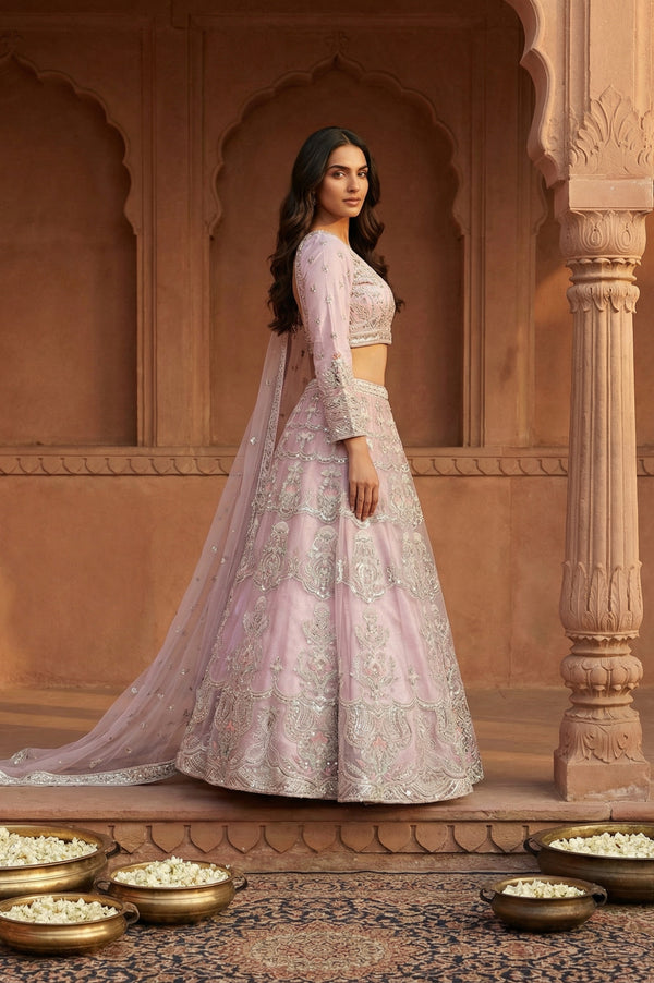Lavender Zari Blouse with Skirt and Dupatta Set