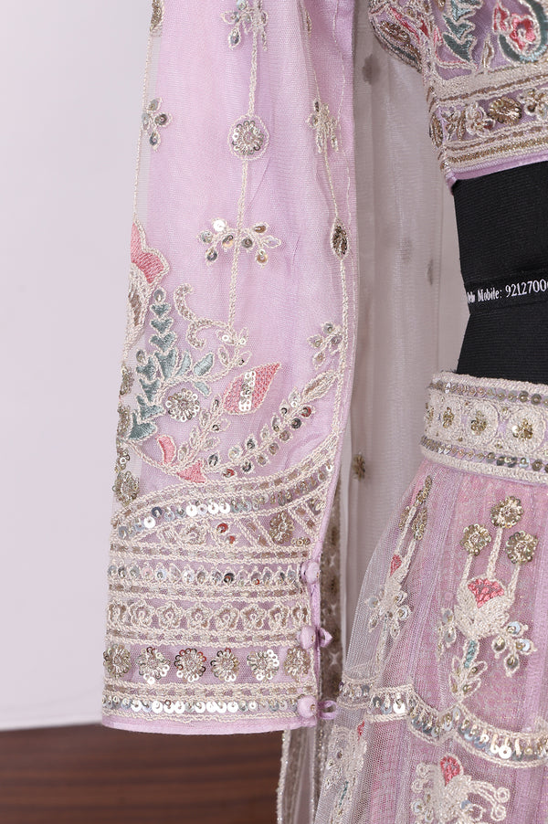 Lavender Zari Blouse with Skirt and Dupatta Set