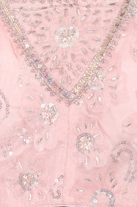 Pink Sequins Embellished Nylon Blend Blouse with Skirt and Dupatta Set