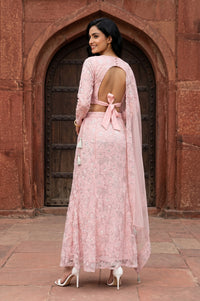 Pink Sequins Embellished Nylon Blend Blouse with Skirt and Dupatta Set