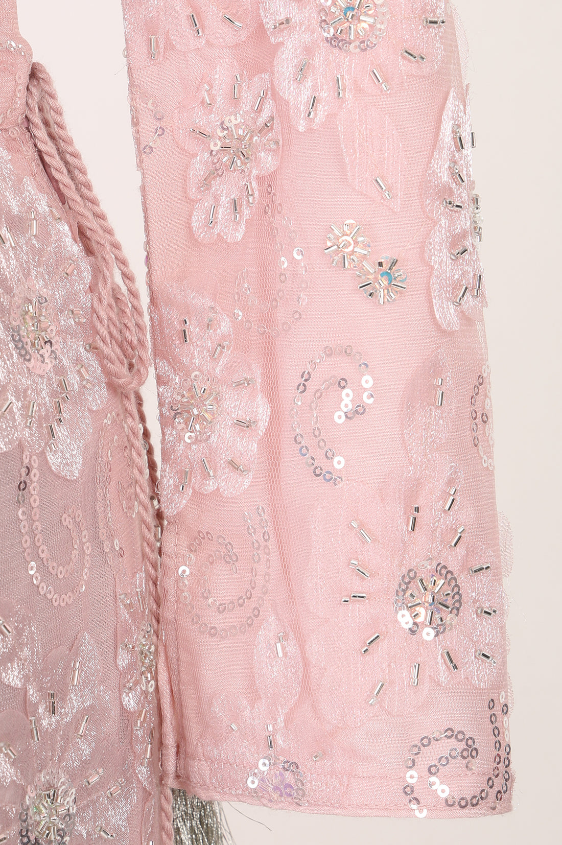 Pink Sequins Embellished Nylon Blend Blouse with Skirt and Dupatta Set