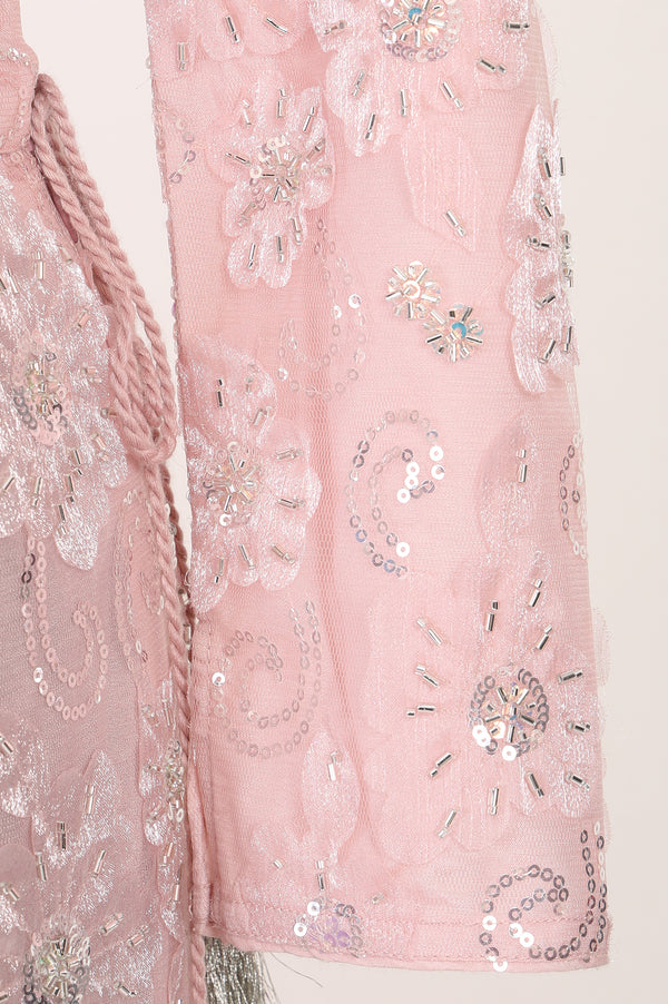 Pink Sequins Embellished Nylon Blend Blouse with Skirt and Dupatta Set