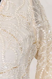 Off White Yarn Dyed Sequins Thread Embroidered Straight Kurta with Skirt and Dupatta Set