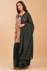 Black Embroidered Straight Kurta with Sharara and Dupatta Set