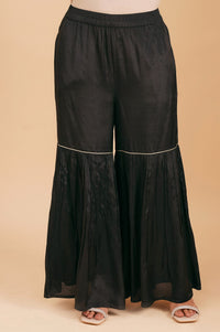 Black Embroidered Straight Kurta with Sharara and Dupatta Set