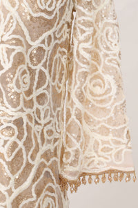 Gold Thread Embroidered Jacquard Sleeveless Straight Crop Top with Skirt and Jacket Set